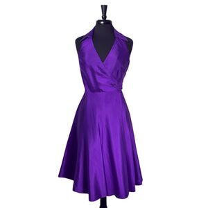 Ralph Lauren Women’s Dress 6 Purple Silk Wrap Belted V Neck Midi Quiet Luxury